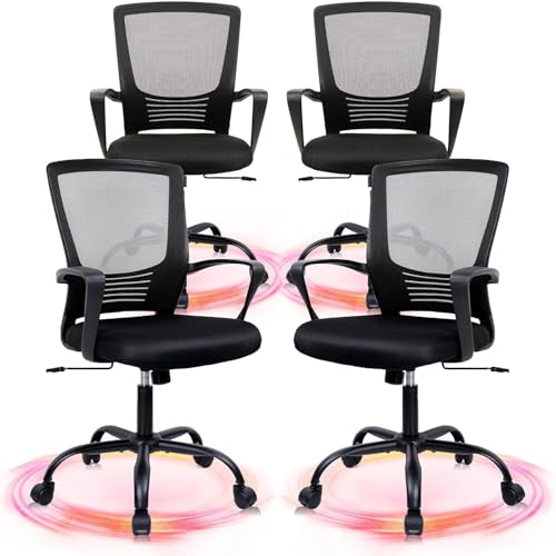 CLATINA Office Chair Ergonomic Rolling Computer Desk Chair with Lumbar Support, Mesh Swivel Executive Chairs with Armrest Wheels for Home Conference Room, Black 4 Pack