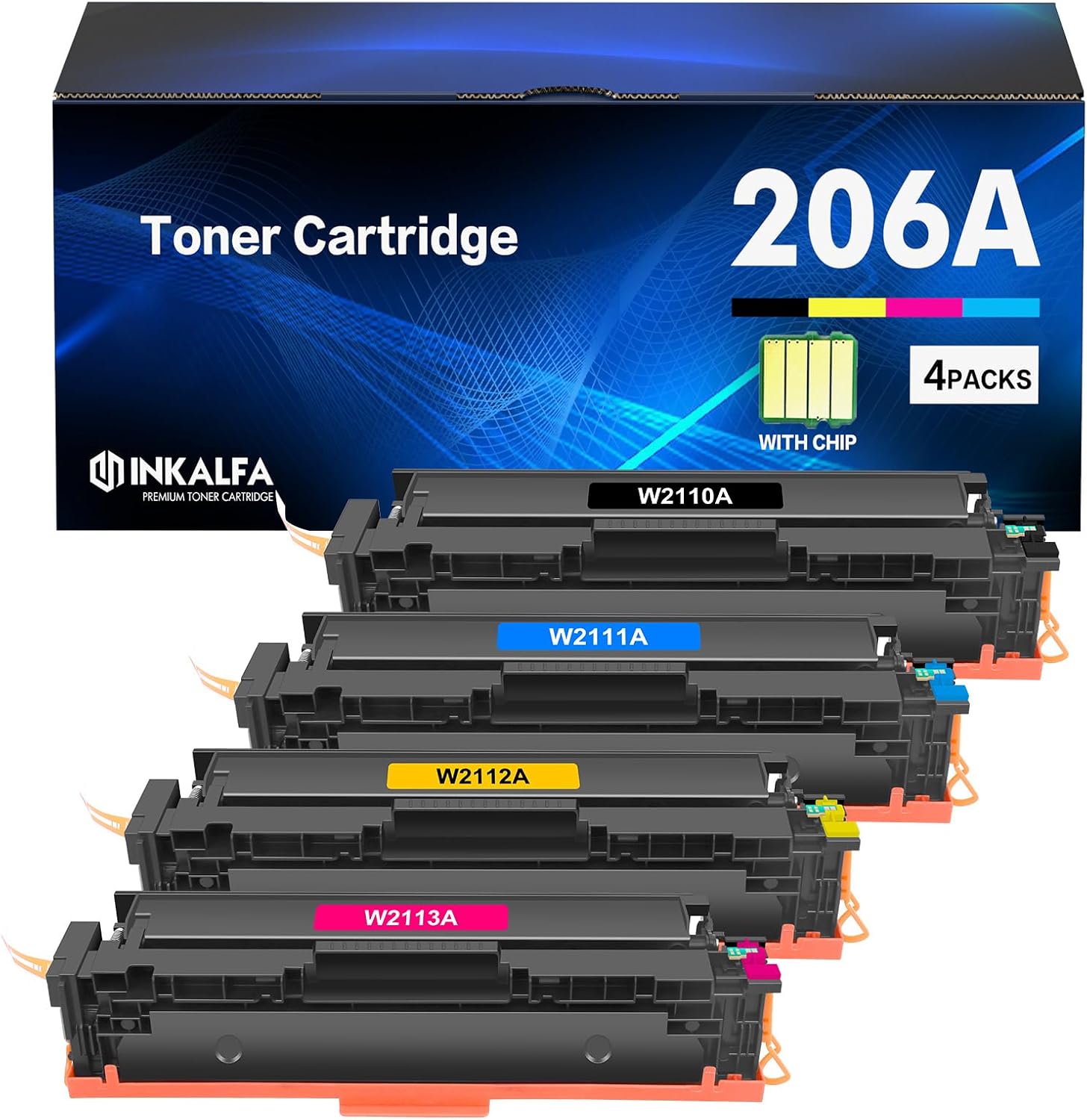 206A 206X MFP M283fdw M283cdw Toner Cartridges 4 Pack Set Compatible for HP 206A for HP Color Laserjet Pro M255dw Printer High Yield Ink (with Chip)