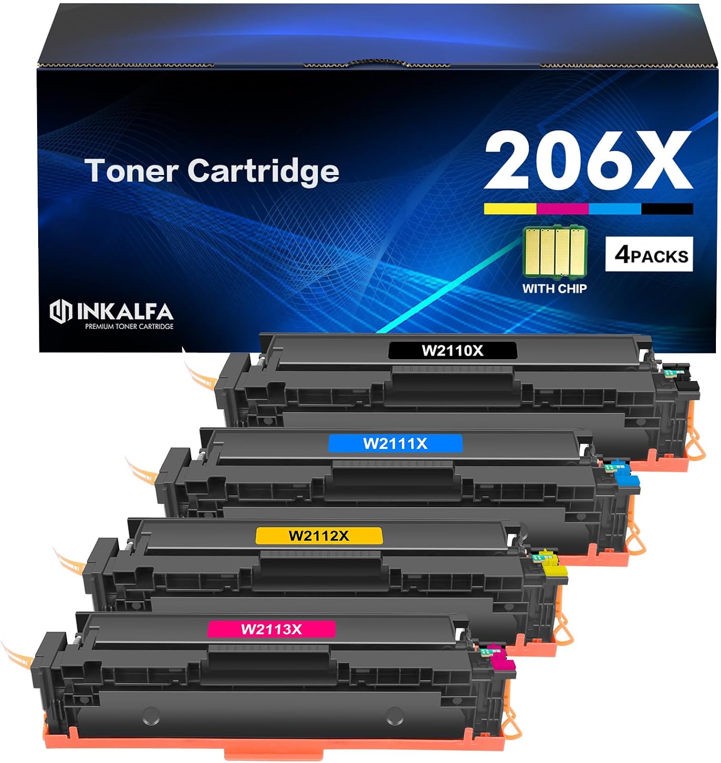 206X 206A MFP M283fdw M283cdw Toner Cartridges 4 Pack High Yield Set Compatible for HP 206X for HP Color Laserjet Pro M255dw Printer Ink (with Chip)