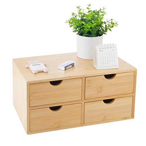 Bamboo Desk Organizer With Drawers Countertop Drawers 4 Drawers Counter Storage Box Corner Desk Organizer for Home Office No Assembly Required