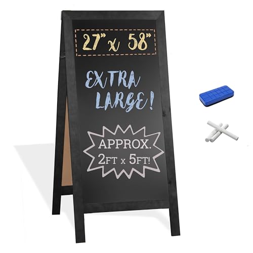 Ilyapa A-Frame Chalkboard Sidewalk Sign - 58 x 27 inches, Folding Standing Sandwich Sign  Sturdy Freestanding Black Magnetic Sandwich Menu Display