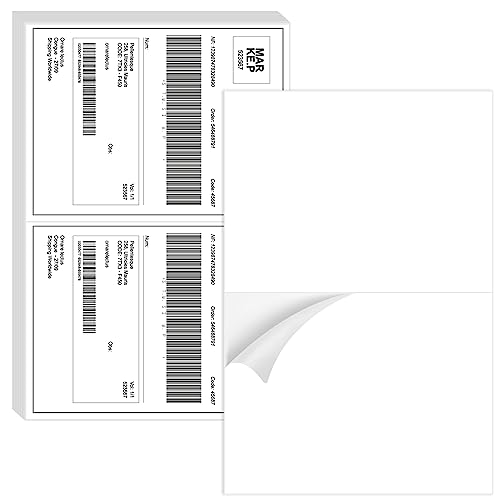 Half Sheet Shipping Labels - 1000 Counts, 8.5 x 5.5 Self Adhesive Shipping Label White Internet Mailing Labels 2 Per Page, Laser & Inkjet Printer Compatible [500 Sheets 8.5 x 11]