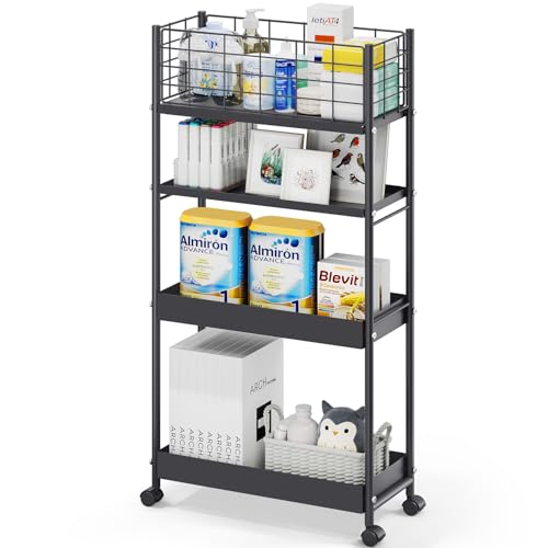 KINGRACK Slim 4-Tier Rolling Cart (Black)