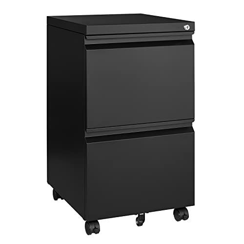 MIIIKO 2 Drawer File Cabinet on Wheels, Home Office Mobile Under Desk with Lock, Vertical Files Drawers for Legal/Letter/A4,Fully Assembled