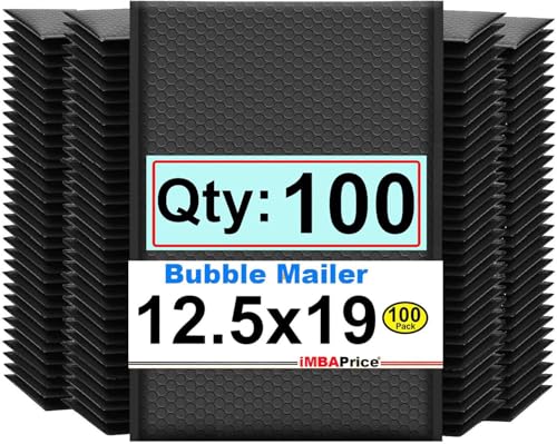 iMBAPrice 100-Pack #6 (12.5" x 19") Premium Black Color Self Seal Poly Bubble Mailers Padded Shipping Envelopes (Total 100 Bags)
