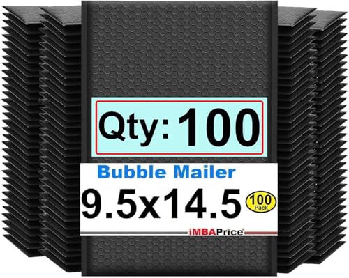 iMBAPrice 100-Pack #4 (9.5" x 14.5") Premium Black Color Self Seal Poly Bubble Mailers Padded Shipping Envelopes (Total 100 Bags)