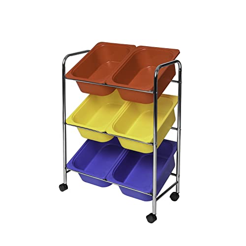 Seville Classics Rolling Utility Organizer Storage Cart, for Home Office, School, Classroom, Scrapbook, Hobby, Craft, 6-Bin, Multicolor