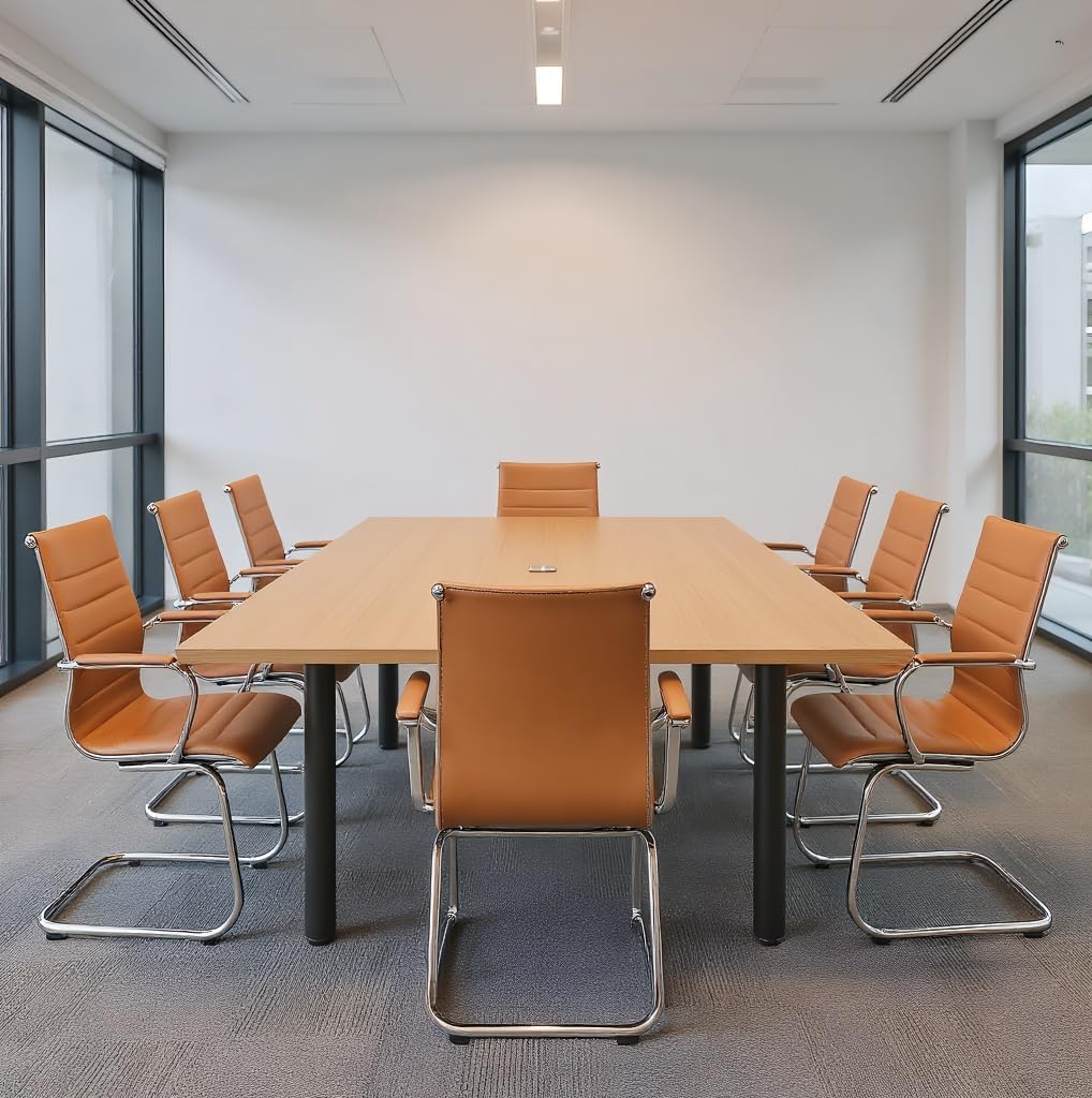 Wahson Office Guest Chairs No Wheels & Reception Chairs, Leather Waiting Room Chair Mid Back Conference Chairs with Sled Base for Meeting/Lobby/Restroom, Terracotta (8 Pack)