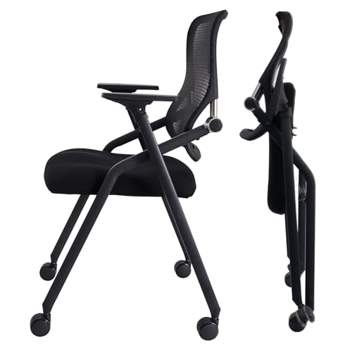 PRO, Stackable & Foldable Conference Room Chairs with 2X Thick Cushion, Lumbar Support, Armrest - Mesh Bouncing Back for Office Meeting, Conference, Training Room Chair 1 Pack