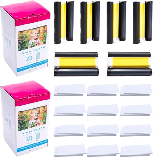 2 Pack Compatible with Canon Selphy CP1300 Ink and Paper, KP-108IN 6 Color Ink Cassette and 216 Sheets 4x6 Photo Paper Glossy for Selphy CP1500, CP1300, CP1200, CP910, CP910, CP900,CP800 Photo Printer