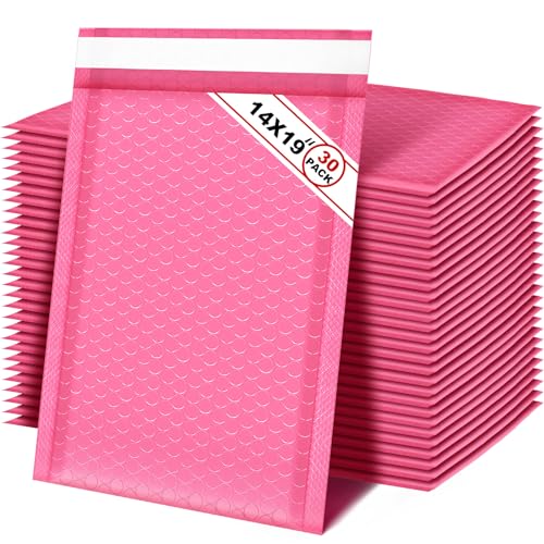 Henoyso 30 Pcs Extra Large Bubble Mailers 14 x 19 Inches Resealable Padded Envelopes Waterproof Shipping Bags Poly Padded Mailers Bulk for Mailing Packaging Small Business(Pink)