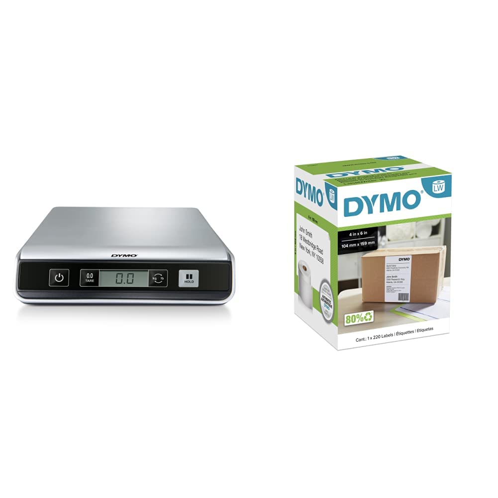 DYMO Digital Postal Scale/Shipping Scale, 25-Pound & Authentic LW Extra-Large Shipping Labels for LabelWriter Label Printers, White, 4'' x 6'', 1 Roll of 220