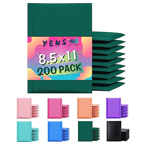 Yens Bulk Poly Bubble Mailers Waterproof Self Seal Adhesive Shipping Bags, Cushioning Padded Envelopes for Shipping, Mailing, Packaging (Green, 8.5x12 200 pcs)