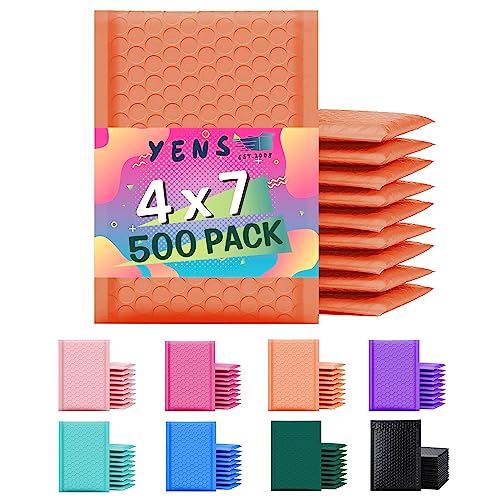 Yens Bulk Poly Bubble Mailers Waterproof Self Seal Adhesive Shipping Bags, Cushioning Padded Envelopes for Shipping, Mailing, Packaging (Orange, 4x8 500 Pcs)