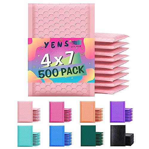 Yens Bulk Poly Bubble Mailers Waterproof Self Seal Adhesive Shipping Bags, Cushioning Padded Envelopes for Shipping, Mailing, Packaging (Light Pink, 4x8 500 Pcs)