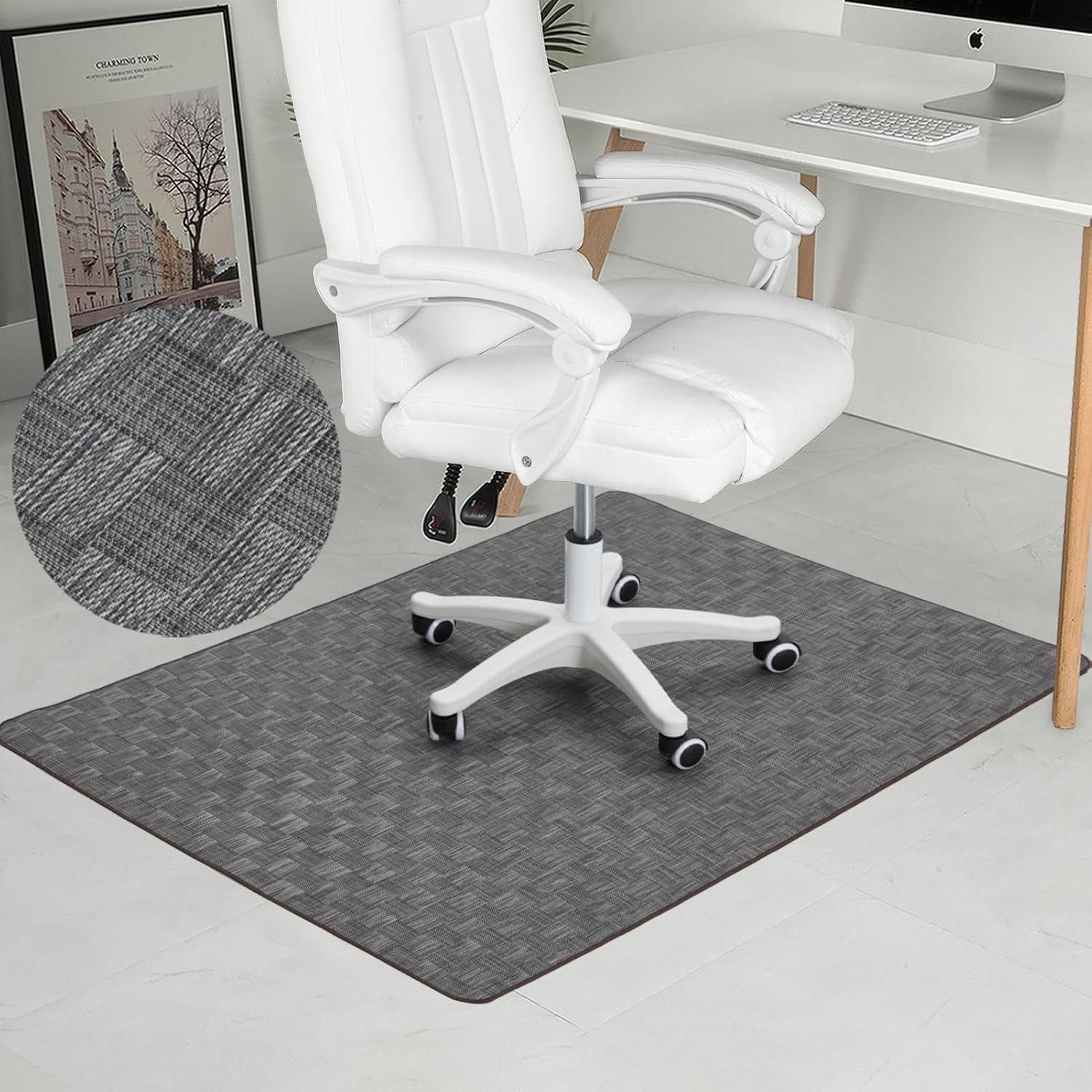 Chair Mat for Hardwood & Tile Floor, 47" x 60" Heavy Duty Office Chair Mat for Rolling Chairs, Anti Slip, Non-Curve, Floor Protector for Home Office, Gray Square