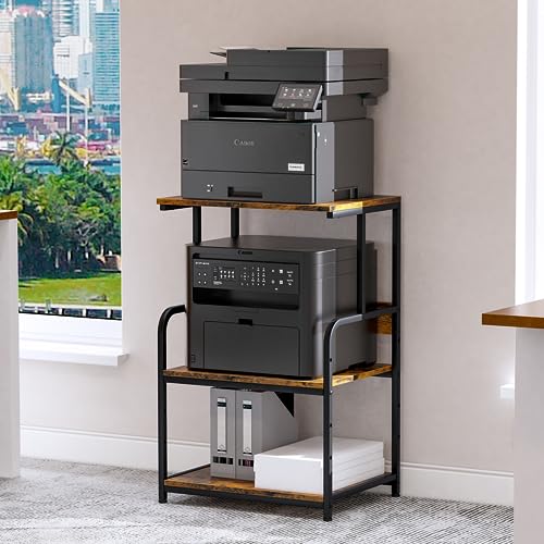 Printer Stand with Storage Shelf,3 Tier Printer Cart with Wheels,Mobile Printer Table for Home Office,Stands for Printer Heat Press Scanner Fax,Industrial Style (Brown)