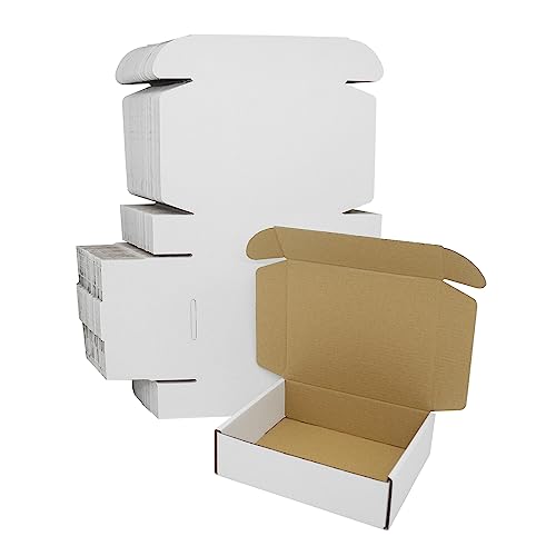 50 Pack 7x6x2 Shipping Boxes, White Cardboard Box Corrugated Mailers Flat Mailing Literature Mailer for Small Business Packaging Gifts Jewelry Craft