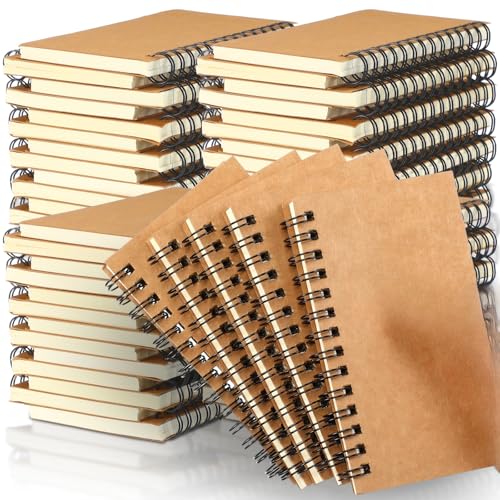 Jutom Small Spiral Notepad Bulk Journal Notebook Memo Pads 5 x 3'' Pocket Memo Pads Ruled Notebook Sketchbook Kraft Cover Notebooks, 120 Pages for Note Taking Business Office School(Kraft Color, 54