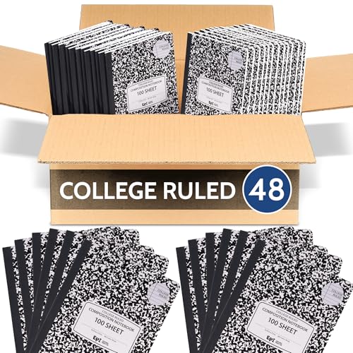 EPI Marble Hardcover College Ruled Composition Notebook | 200 Pages (100 Sheets), 9.75 x 7.5 in, Sturdy Sewn Binding | School, Office, Journaling, Notes - 48 Pack