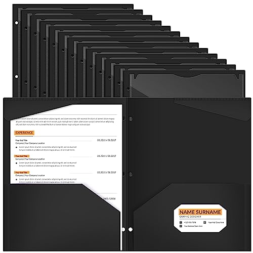 Henoyso 60 Pcs 2 Pocket Plastic Folders with Clear Front Pocket 3 Hole Punched File Folder Letter Size Take Home Documents Holder for Paper Holder Office Business Back to School Supply (Black)