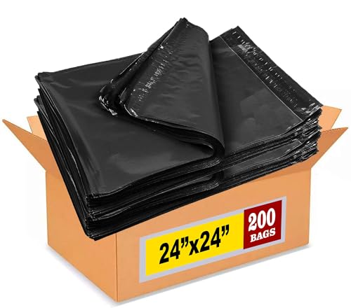 iMBAPrice 200-Pack Black Poly Mailers 24x24 Inch #8 Large Color Poly Mailing Envelopes Bags, Self Seal Adhesive Waterproof and Tear Proof (Total 200 Bags)