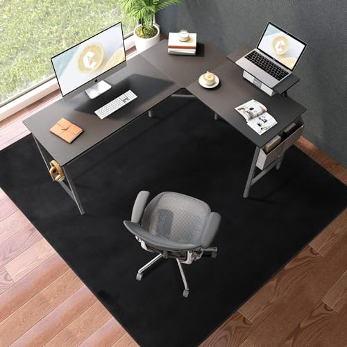 Office Chair Mat, 75" x 60" Large Chair Mat for Hard Floors, Flannel Fabric Area Rug for Hard Surface, Floor Protector Under Desk Mat for Home Office (Black)