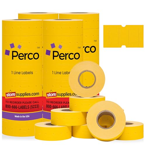 Perco 1 Line Yellow Labels - 32 Rolls, 4 Sleeves, 32,000 Blank Price and Date Gun Labels for Perco Lite, X, Plus and Pro 1 Line Price and Date Guns - Made in USA