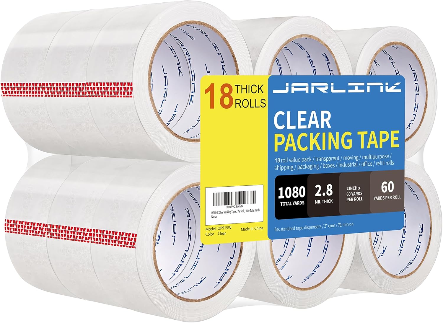 JARLINK Clear Packing Tape (18 Rolls)