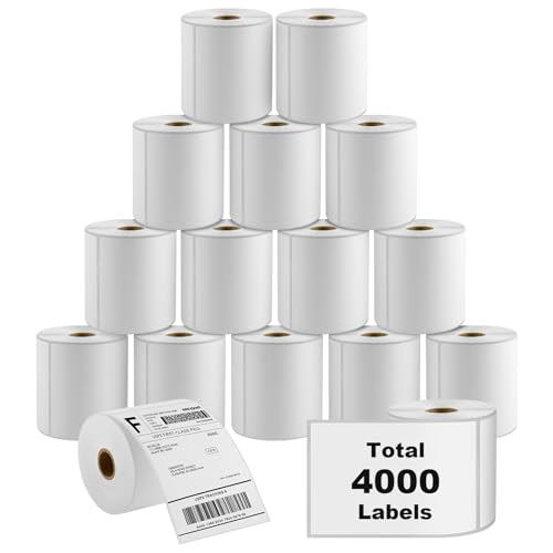 MaxGear 4" x 6" Direct Thermal Labels, 4000 Pcs/16 Rolls, Perforated White Mailing Shipping Package Labels, Commercial Grade, Permanent Adhesive, Compatible with Most Thermal Printers