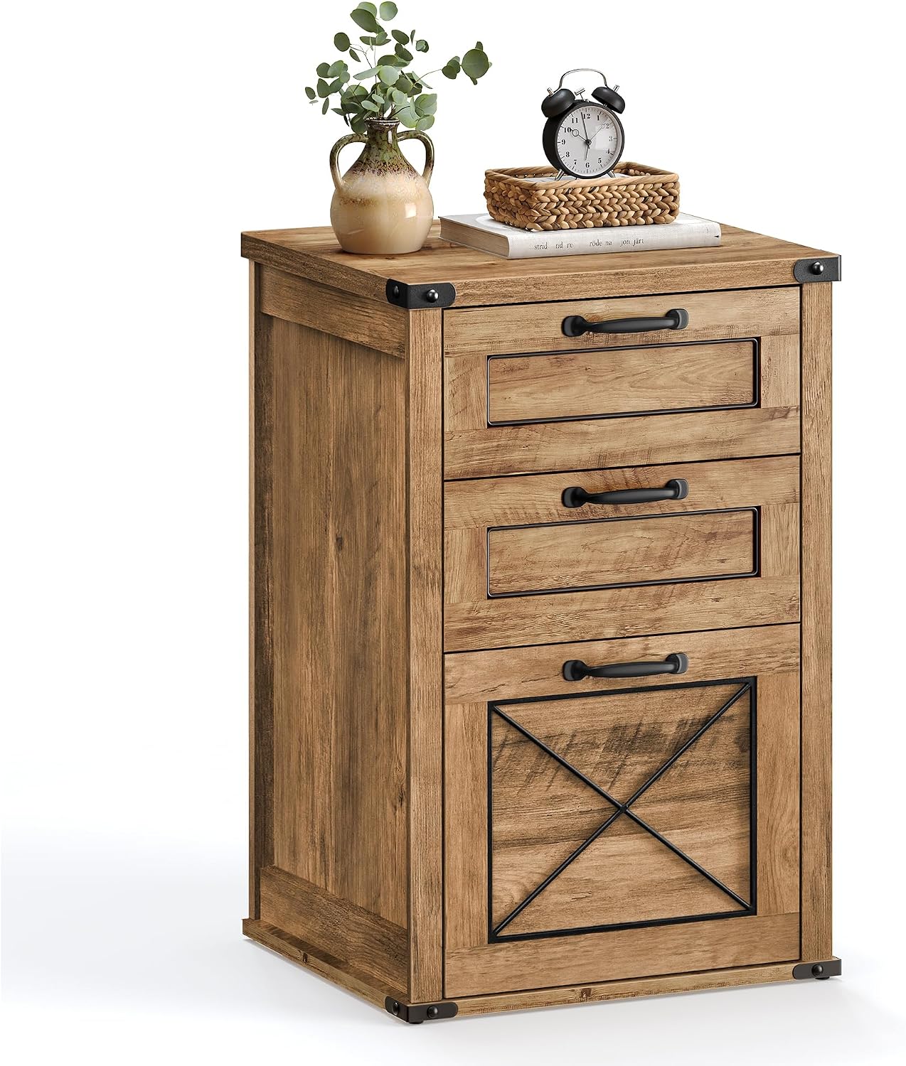 VASAGLE File Cabinet, Filing Cabinet with 3 Drawers, Printer Stand, Fit A4, Letter Size, Hanging File Folders, Modern Farmhouse Style, for Home Office, Honey Brown UOFC054T41