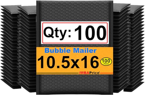 iMBAPrice 100-Pack #5 (10.5" x 16") Inch Black Color Poly Bubble Mailers, Self Seal Padded Envelopes Waterproof Bubble Shipping Bags for Mailing and Packaging (Total 100 Bags)