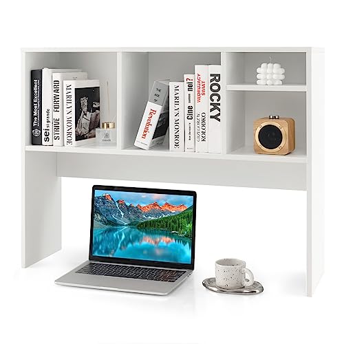 Tangkula Desktop Bookshelf, Countertop Storage Hutch with 4 Shelves for Computer Desk, Desktop 2-Tier Display Rack, Multipurpose Wood Desktop Hutch Storage Organizer for Dorm Office Home (White)
