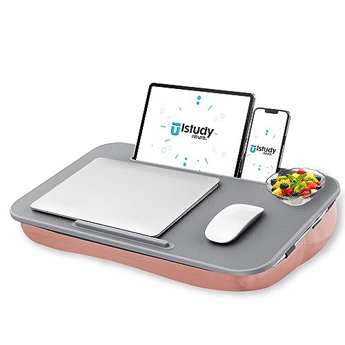 Istudyniture Lap Desk | Portable Laptop Desk & Stand  Fits Up to 17 inch  Washable Cushion, Built-in Phone Holder  for Bed, Couch, Sofa, Floor  Writing, Reading, Home Office  Large, Pink