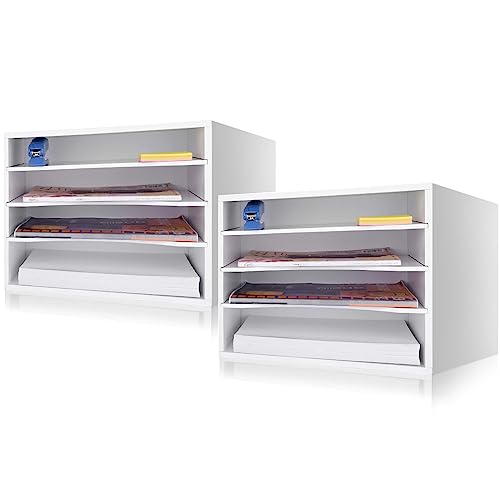EMERIT Paper Organzier Wood Desktop Organizer Storage Letter Tray File Sorter with Adjustable Shelves for Home Office