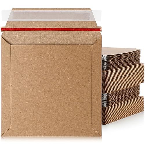 Fainne 200 Pcs 6 x 6'' Rigid Mailers 400 GSM Keep Flat Cardboard Mailers Shipping Cardboard Envelopes Disc DVD CD Envelopes with Self Adhesive Flap and Tear off Strip for Mailing Photo (Brown)