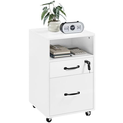 Yaheetech File Cabinet Vertical File Cabinets Mobile Letter Size File Storage Organizer Small Filing Cabinet Printer Stand for Home and Office White