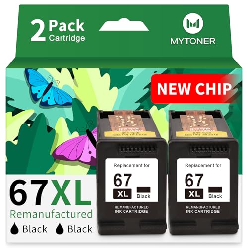 MYTONER Remanufactured Ink Cartridge Replacement for HP Ink 67 67XL Black for DeskJet 2700e 2700 2755e 2755 2734e Envy 6055e 6400 6000 Envy Pro 6452 6458 Printer (2 Black) 67XXl Black Ink Cartridge