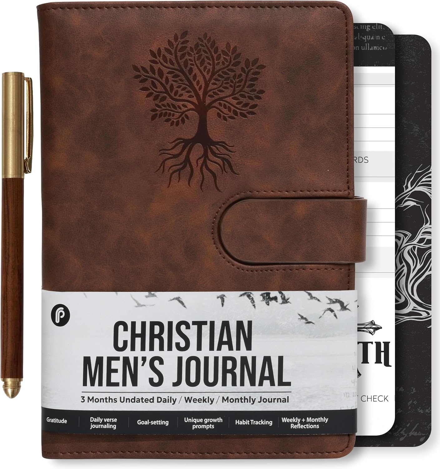 Prazoli Leather Christian Prayer Journal For Men - All Year Bible Journal Scripture Notebook & Daily Gratitude Devotional Planner for Bible Journaling | Religious Jesus Inspirational Gifts for Church