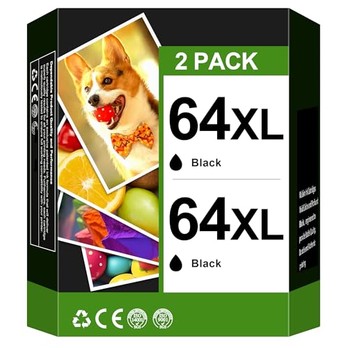64XL Black Ink Cartridge (2 Pack) Replacement for HP Ink 64 for HP 64 Ink HP64 64 XL Black Ink Cartridge for HP Printers Envy Photo 7855 7858 7155 7158 6255 Inspire 7255e 7955e 7958e Tango X Terra