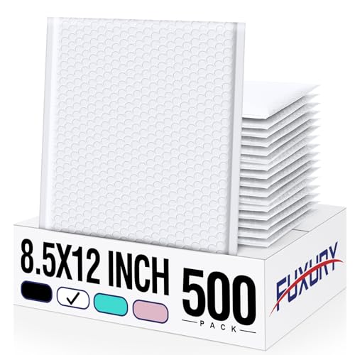 Fuxury 500 Pack White Bubble Mailers 8.5x12" Opaque Bubble Envelopes Usable Size 8.5x11 Inch Strong Adhesion Padded Mailers Thick Padded Envelopes for Small Business Mailing Books Clothes Supplies