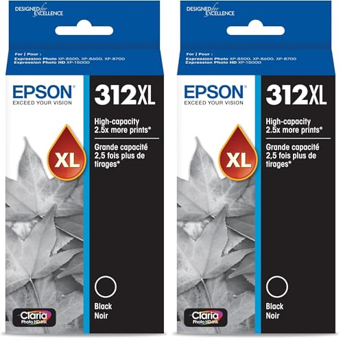 Epson T312 Claria Photo HD -Ink High Capacity Photo Black -Cartridge (T312XL120-S) for Select Expression Photo Printers (Pack of 2)