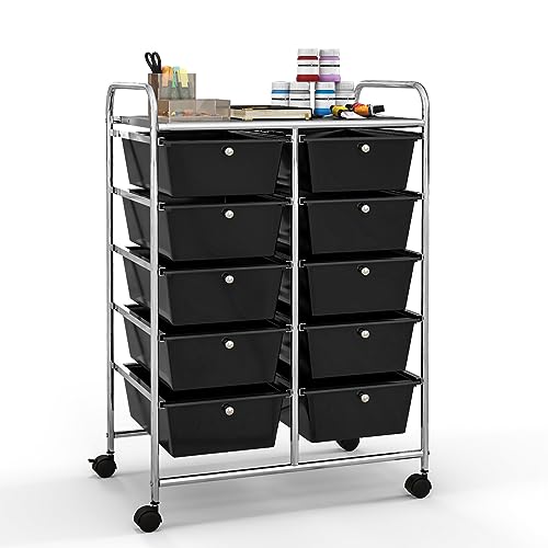 Giantex 10-Drawer Rolling Cart (Black)