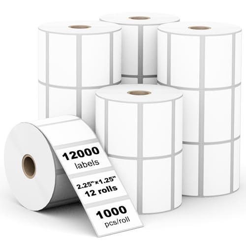 (12,000 Labels/12 Rolls) Labelebal 12 Rolls,1000/Roll -Zebra 2.25" X 1.25 Direct Thermal Labels