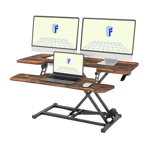 FLEXISPOT Standing Desk Converter 40in Sit to Stand up Desk Riser Height Adjustable Computer Workstation with Spacious 2-Tier Desktop, Rustic Color