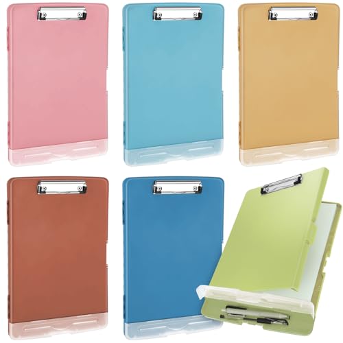 Crtiin 6 Pcs Plastic Clipboard with Storage Colored A4 Nursing Holder Heavy Duty Waterproof Storage Clipboard Folder for Office School Nurses Teacher Essentials (Molandi Color)