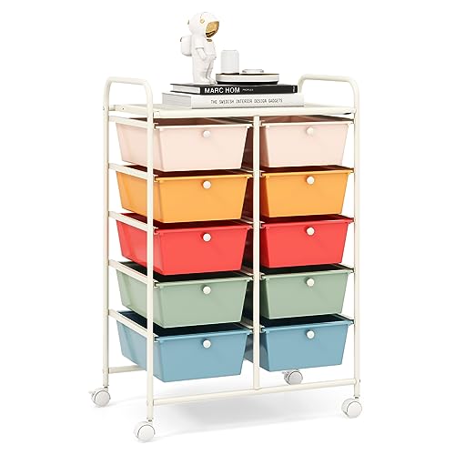 RELAX4LIFE Rolling Storage Cart with 10 Drawers - Craft Storage Cart with Lockable Wheels,Utility Cart, Art Cart Organizer for Crafting Storage, Studio, Office, Home, School Rolling Drawer Cart