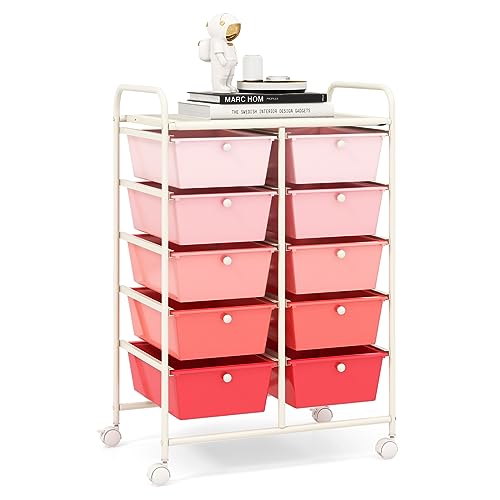 RELAX4LIFE Rolling Storage Cart with 10 Drawers - Craft Storage Cart with Lockable Wheels,Utility Cart, Art Cart Organizer for Crafting Storage, Studio, Office, Home, School Rolling Drawer Cart