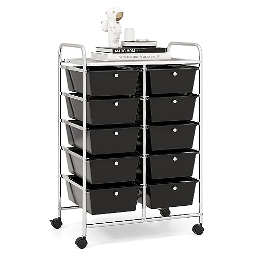 RELAX4LIFE Rolling Storage Cart with 10 Drawers - Craft Storage Cart with Lockable Wheels,Utility Cart, Art Cart Organizer for Crafting Storage, Studio, Office, Home, School Rolling Drawer Cart