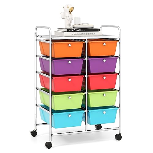 RELAX4LIFE Rolling Storage Cart with 10 Drawers - Craft Storage Cart with Lockable Wheels,Utility Cart, Art Cart Organizer for Crafting Storage, Studio, Office, Home, School Rolling Drawer Cart
